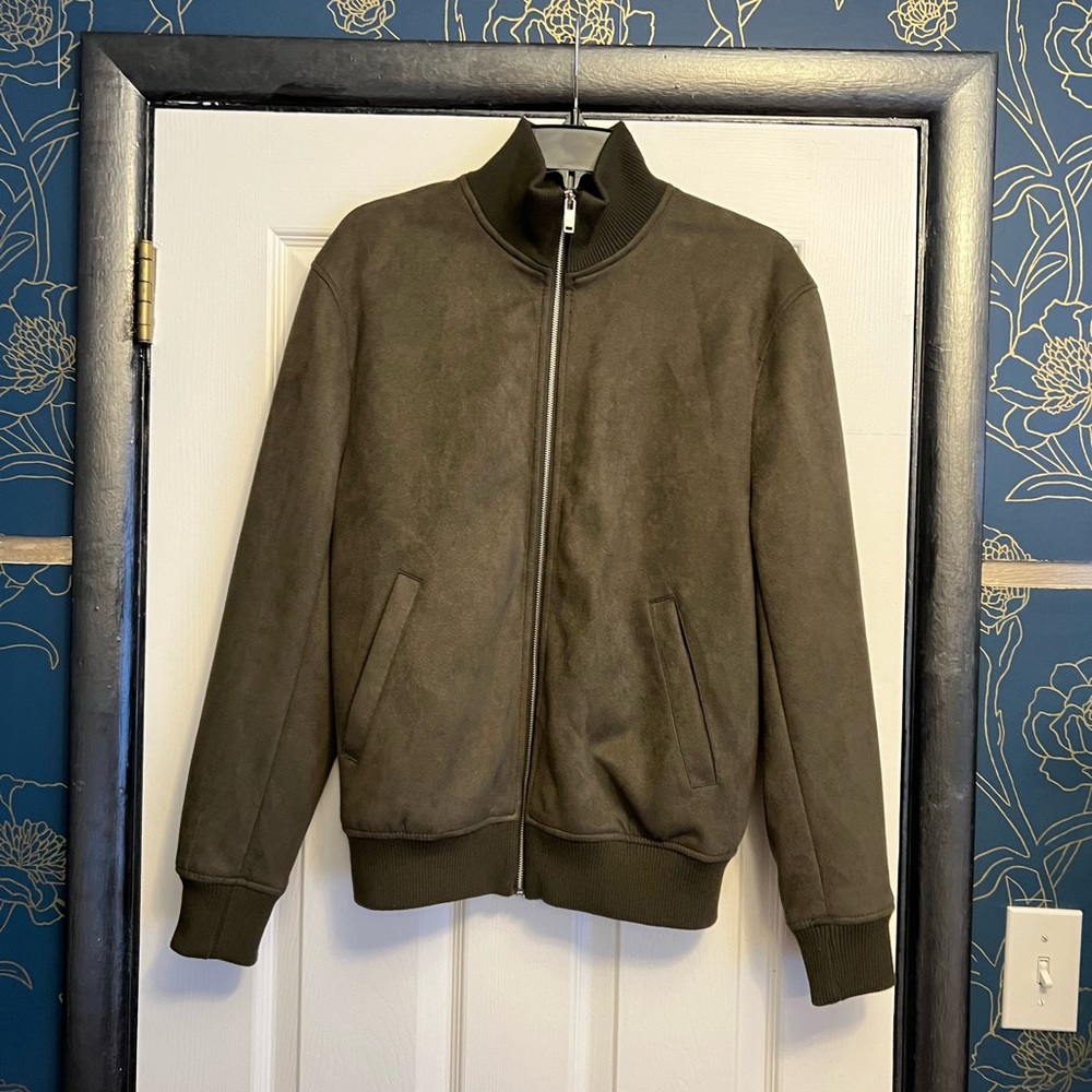 Zara Olive Green Suede Bomber Jacket